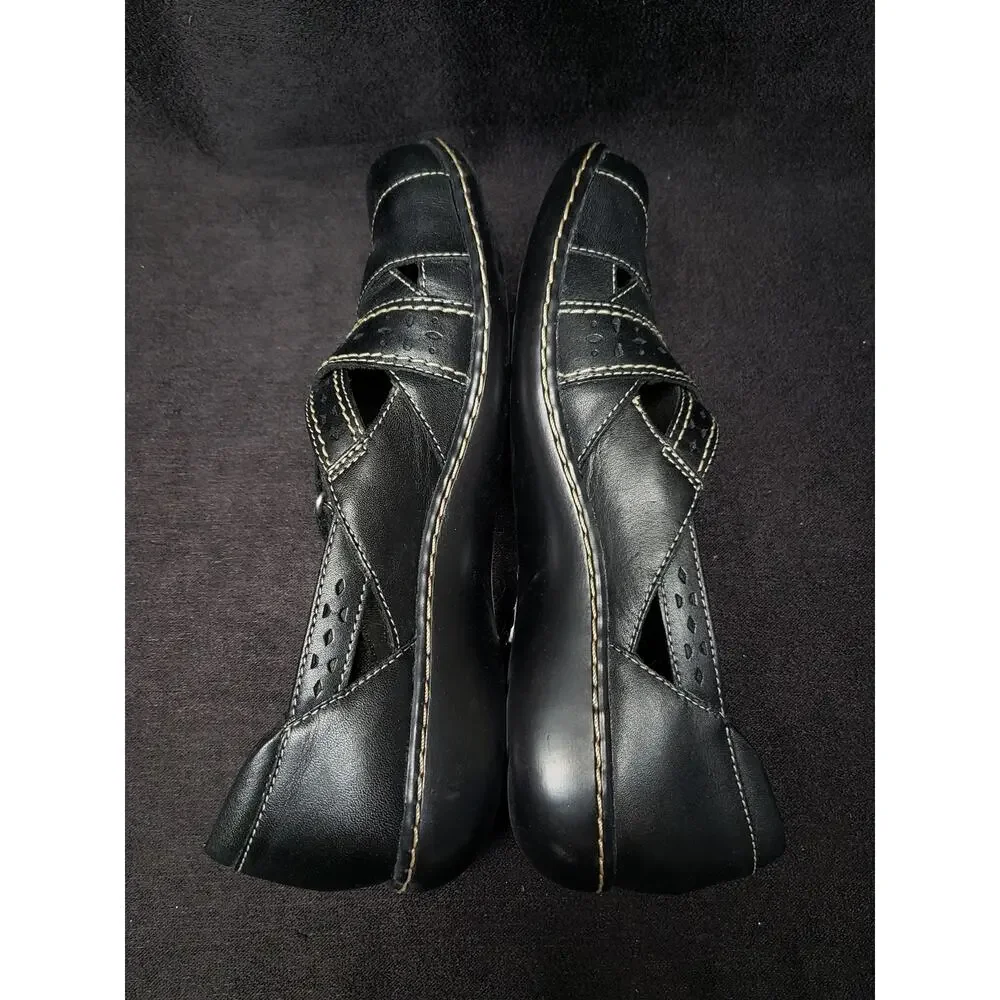 Clarks Ultimate Comfort Black Leather Mary Jane Loafers Adjustable Strap Shoes